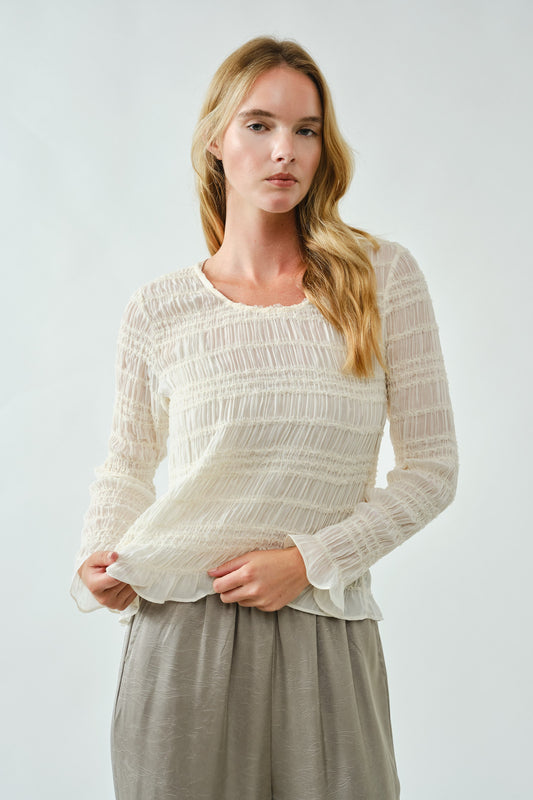 Lace Detail Sheer Smocking Top