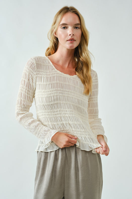 Lace Detail Sheer Smocking Top