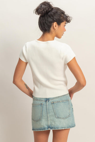 Button Front Short Sleeve Knit Top - Lulu Bella Boutique