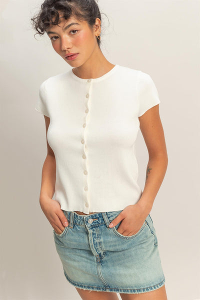 Button Front Short Sleeve Knit Top - Lulu Bella Boutique