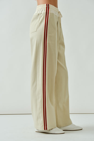 Waist & Side Detail Drawstring Cotton Wide Pants - Lulu Bella Boutique
