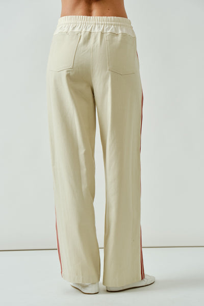 Waist & Side Detail Drawstring Cotton Wide Pants - Lulu Bella Boutique