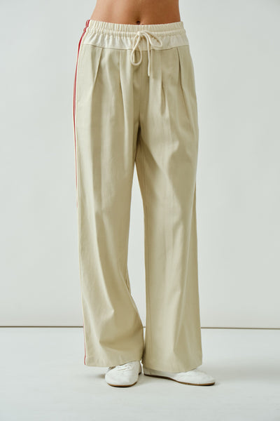 Waist & Side Detail Drawstring Cotton Wide Pants - Lulu Bella Boutique