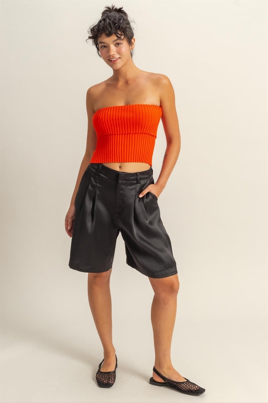 Pleated Satin Shorts