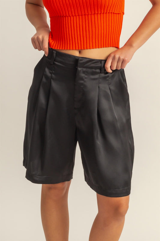 Pleated Satin Shorts
