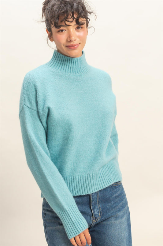High Neck Drop Shoulder Sweater