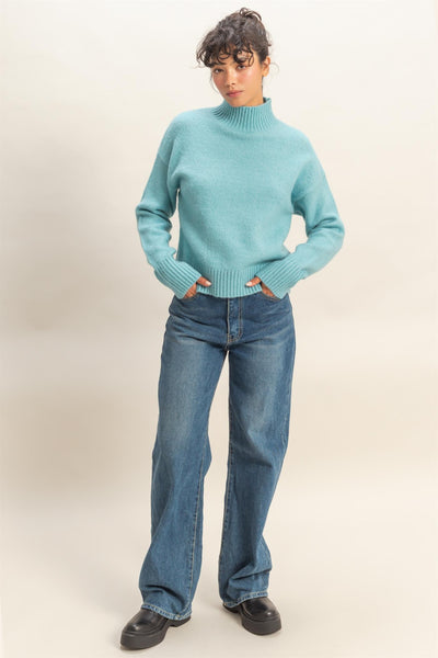 High Neck Drop Shoulder Sweater