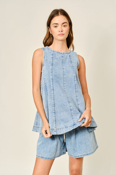 Sleeveless Seam A Line Denim Top - Lulu Bella Boutique