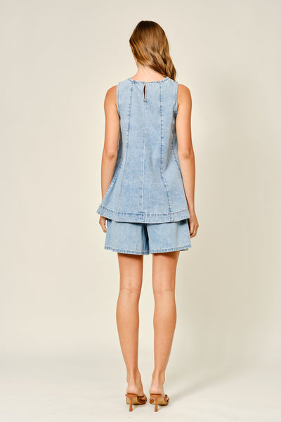 Sleeveless Seam A Line Denim Top - Lulu Bella Boutique