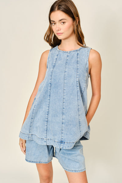 Sleeveless Seam A Line Denim Top - Lulu Bella Boutique