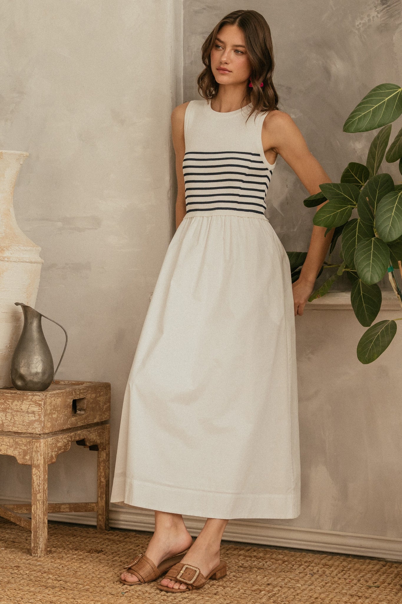 Sleeveless Knit to Woven Midi Dress Sleeveless Knit to Woven Midi Dress