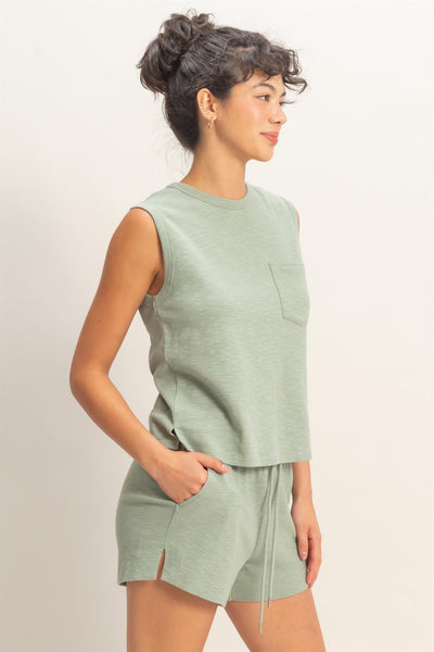 Sleeveless Cotton Top With Pocket - Lulu Bella Boutique