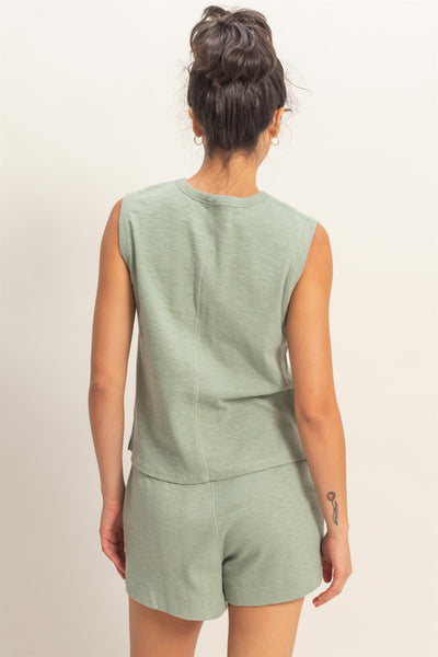 Sleeveless Cotton Top With Pocket - Lulu Bella Boutique