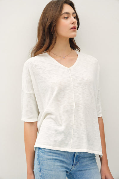 Cotton Slub V-neck Tee - Lulu Bella Boutique