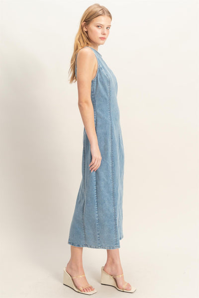 Sleeveless Denim Midi Dress - Lulu Bella Boutique
