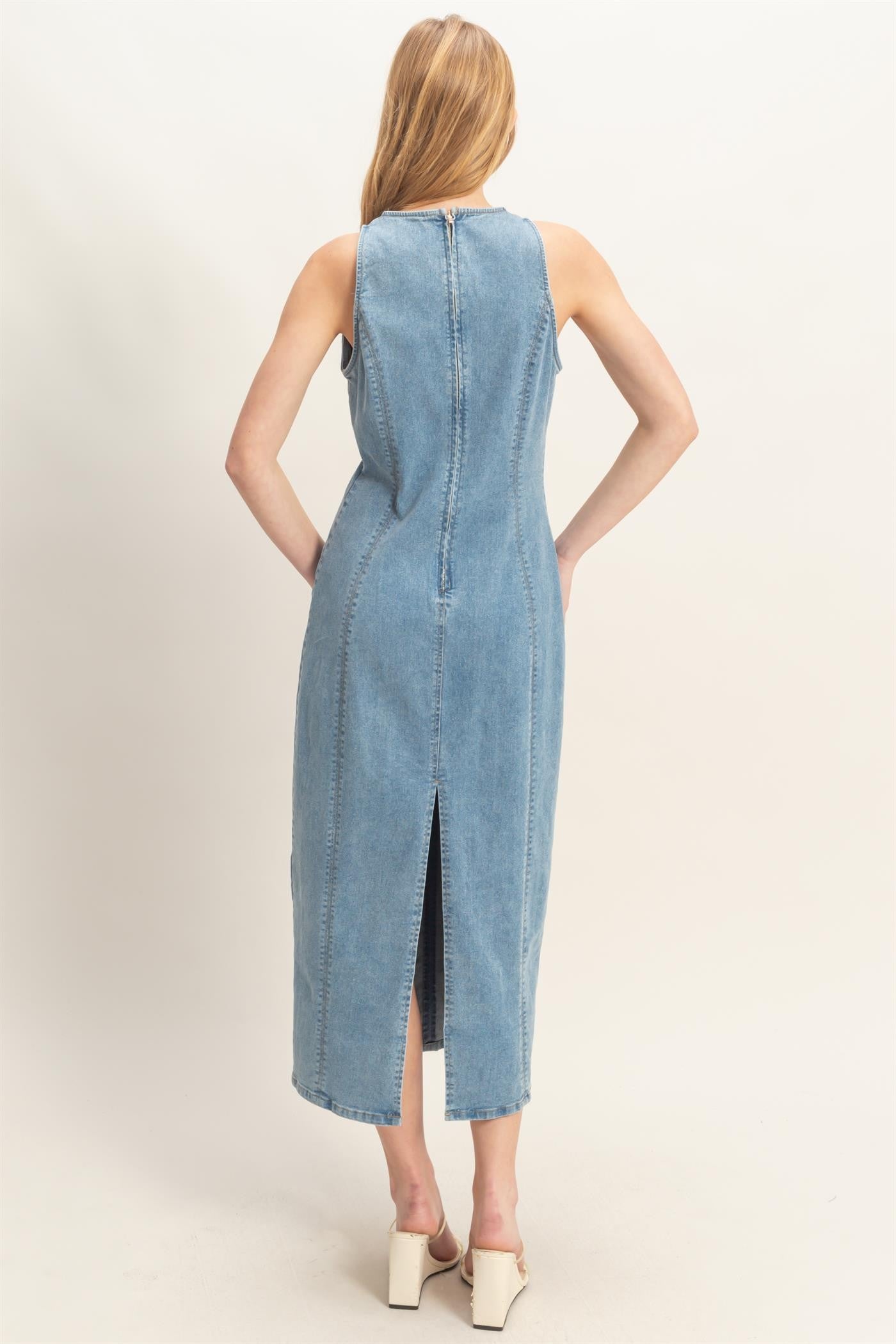 denim sleeveless midi dress Hope Sleeveless Denim Midi Dress Blue | Dresses
