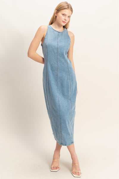Sleeveless Denim Midi Dress - Lulu Bella Boutique