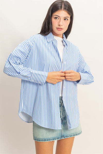 Striped Button-up Poplin Shirt - Lulu Bella Boutique