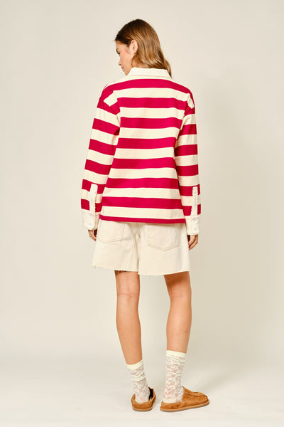 Striped Lace Detail Polo Sweatshirts - Lulu Bella Boutique