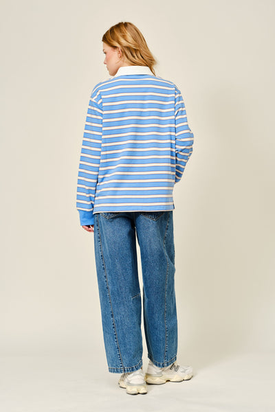 Striped Polo Style Half Button Top