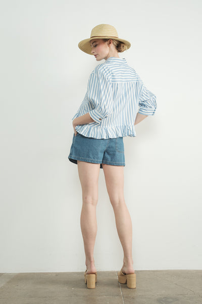 Stripe Ruffle Hem Crop Length Shirt - Lulu Bella Boutique