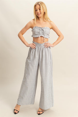 Striped Tube Top And Pants Set