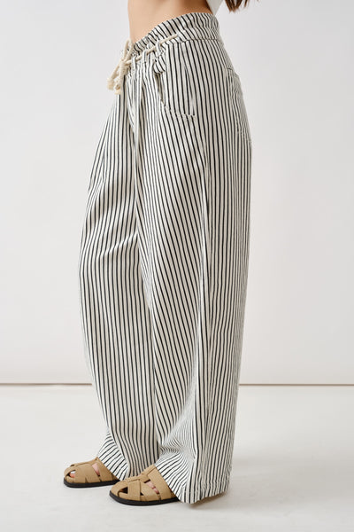 Stripe Wide Leg Pants With Tie Belt - Lulu Bella Boutique