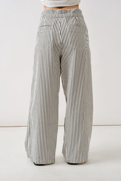 Stripe Wide Leg Pants With Tie Belt - Lulu Bella Boutique