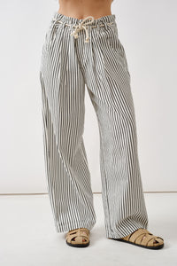 Stripe Wide Leg Pants With Tie Belt - Lulu Bella Boutique