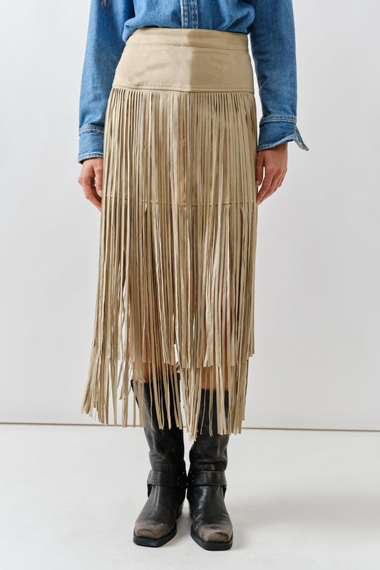 Suede Fringe Midi Skirt