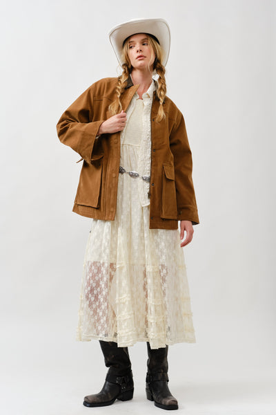 Suede Casual Jacket With Leather Collar