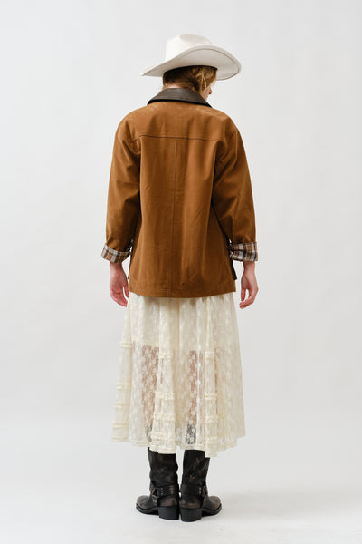 Suede Casual Jacket With Leather Collar