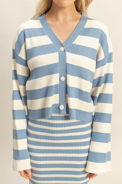 Striped Sweater Cardigan And Dress Set