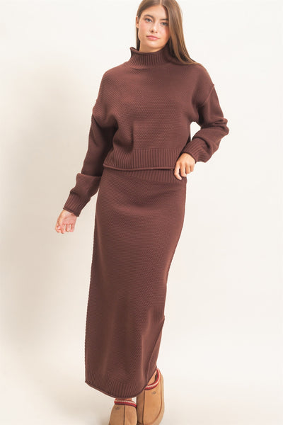 High Neck Long Sleeve Top & Maxi Skirt Set