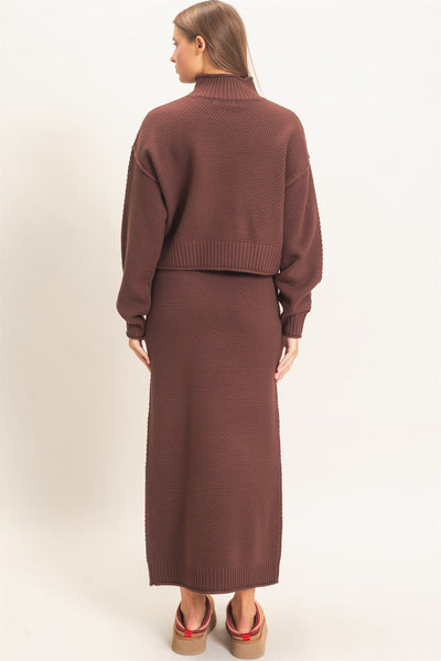 High Neck Long Sleeve Top & Maxi Skirt Set