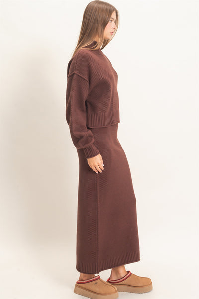 High Neck Long Sleeve Top & Maxi Skirt Set