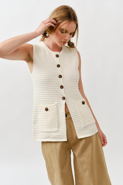 Sweater Button Down Vest - Lulu Bella Boutique