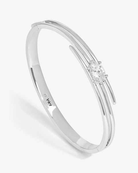 She's On Point Lasso Cuff Silver|White Diamondettes