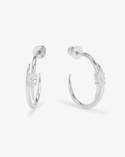 She's on Point Lasso Hoops 1" Silver|White Diamondettes