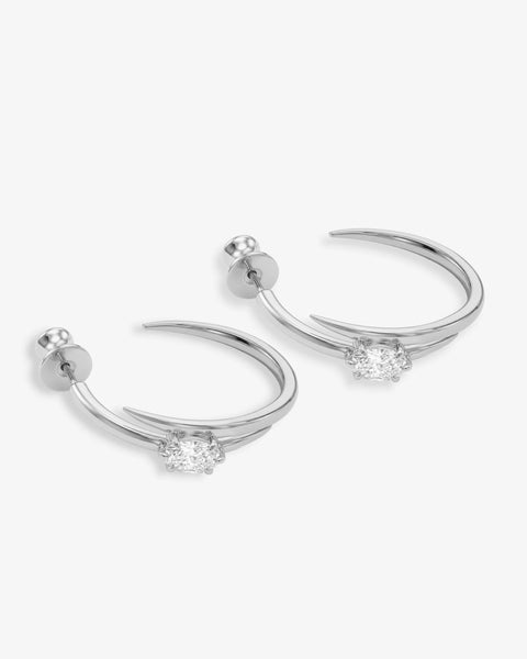 She's on Point Lasso Hoops 1" Silver|White Diamondettes
