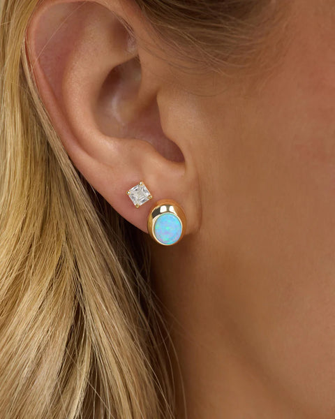 She's a Boss Studs 8mm Gold|Blue Opal - Lulu Bella Boutique