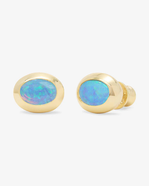 She's a Boss Studs 8mm Gold|Blue Opal - Lulu Bella Boutique