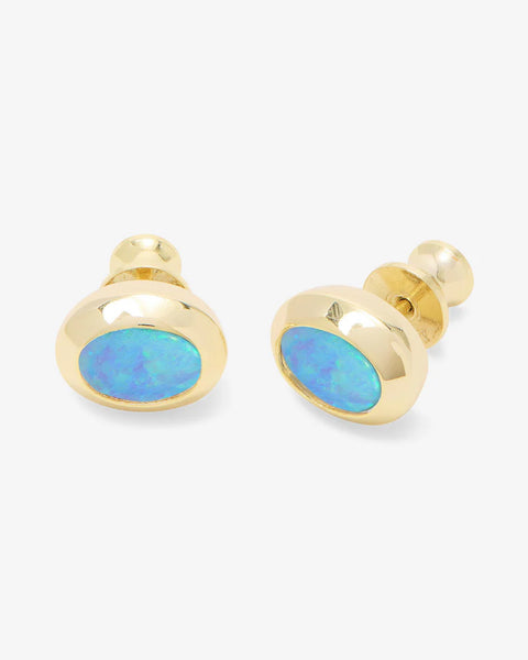 She's a Boss Studs 8mm Gold|Blue Opal - Lulu Bella Boutique