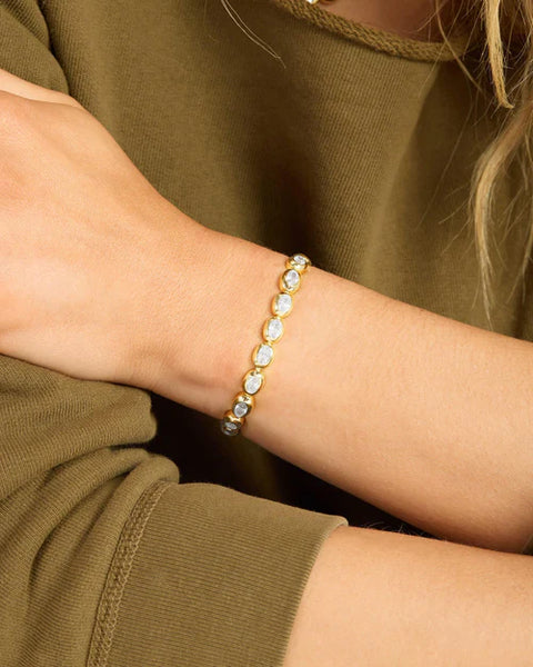 She's a Boss Tennis Bracelet Gold|White Diamondettes - Lulu Bella Boutique