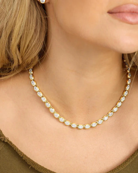 She's a Boss Tennis Necklace Gold|White Diamondettes - Lulu Bella Boutique