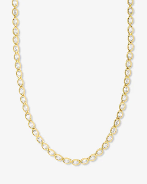 She's a Boss Tennis Necklace Gold|White Diamondettes - Lulu Bella Boutique