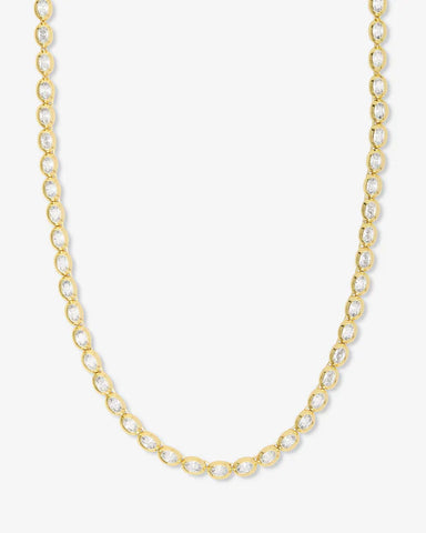 She's a Boss Tennis Necklace Gold|White Diamondettes - Lulu Bella Boutique