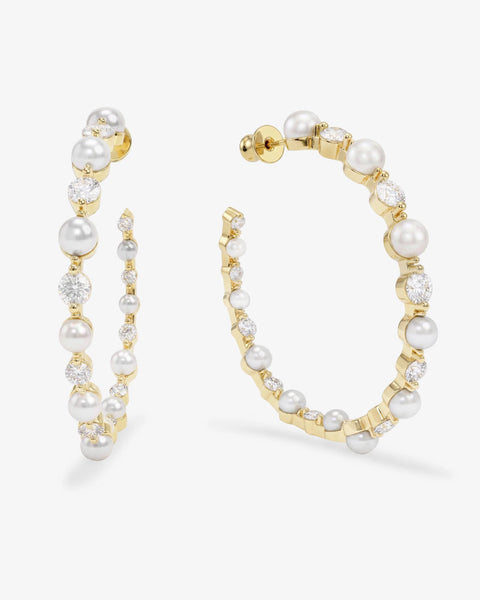 She's an Icon Pearl Hoops 2" Gold
