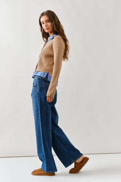 Cable Knit Mixed Media Cardigan