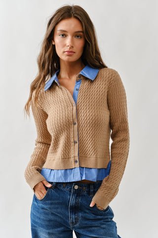 Cable Knit Mixed Media Cardigan